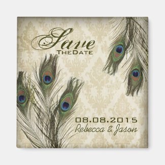 vintage damask peacock wedding save the date magnet