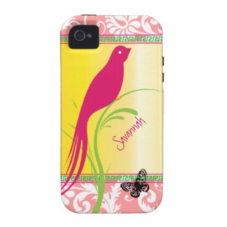 Vintage Damask Pink Swallow Bird Butterfly Case-mate Iphone 4 Cases