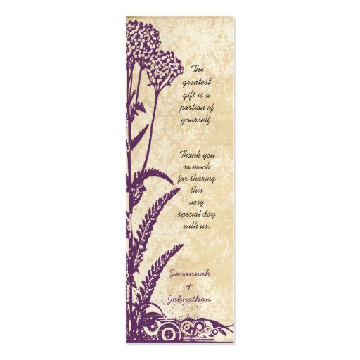 Vintage Damask Purple Wild Flower Wedding Tags Business Cards (back side)