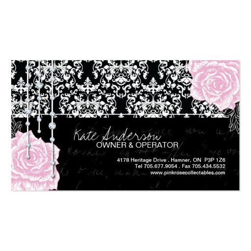 Vintage Damask Roses Business Cards (back side)