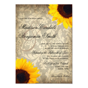 Vintage Damask Rustic Sunflower Wedding Invitation 5