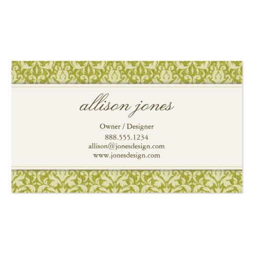 Vintage Damask Sage Business Card (back side)