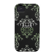 Vintage Damask Style Pattern Black and Green Case-Mate iPhone 4 Case
