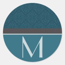 Vintage Damask Teal Monogram Sticker