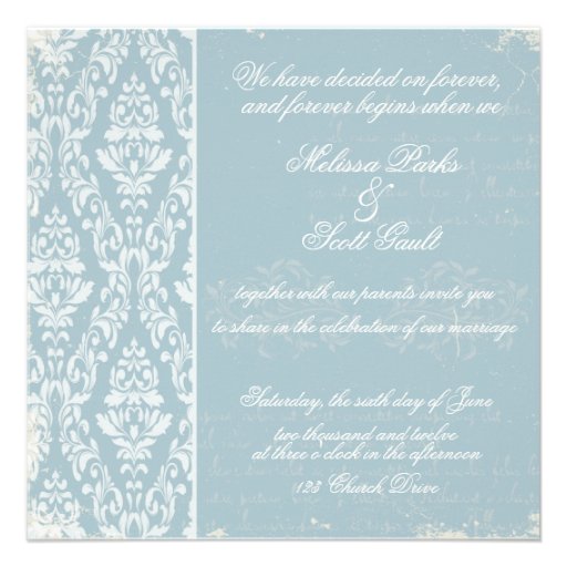 Vintage damask wedding invitation Blue