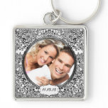 Vintage Damask Wedding Photo Key Chain