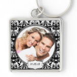 Vintage Damask Wedding Photo Key Chain