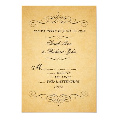 Vintage Damask Wedding RSVP Swirls Flourish Personalized Announcements