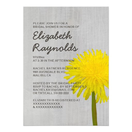 Vintage Dandelion Bridal Shower Invitations