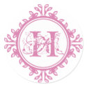 Vintage decay pink monogram label wedding favor sticker