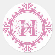 Vintage decay pink monogram label wedding favor stickers