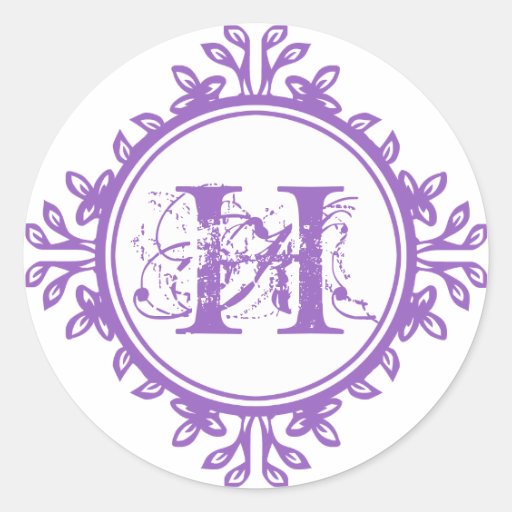 Vintage decay purple monogram label wedding favor round sticker