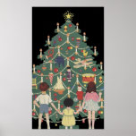 Vintage Decorated Christmas Tree and Children Poster