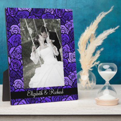Vintage Deep blue roses Wedding Photo Plaque