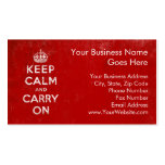 Vintage Deep Red Distressed Keep Calm and Carry On Business Card Template