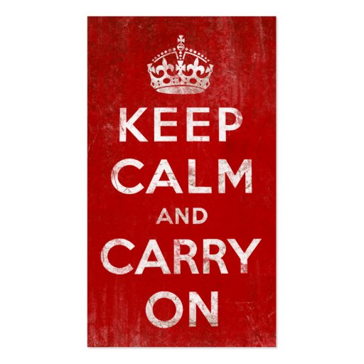 Vintage Deep Red Distressed Keep Calm and Carry On Business Card Template (back side)