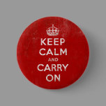 Vintage Deep Red Distressed Keep Calm and Carry On Pins