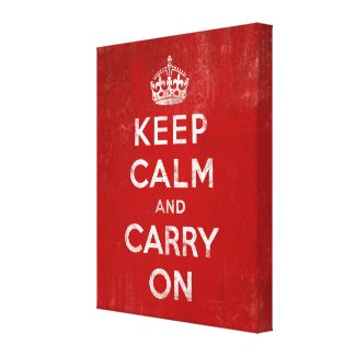 Vintage Deep Red Distressed Keep Calm and Carry On Stretched Canvas Print