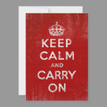 Vintage Deep Red Distressed Keep Calm and Carry On Custom Invitations