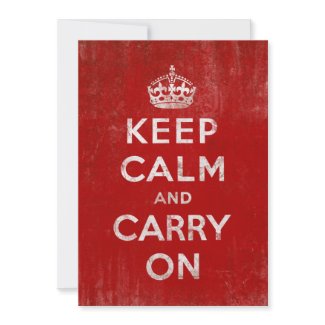 Vintage Deep Red Distressed Keep Calm and Carry On Custom Invitations