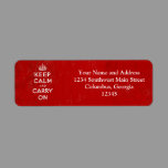 Vintage Deep Red Distressed Keep Calm and Carry On Return Address Labels