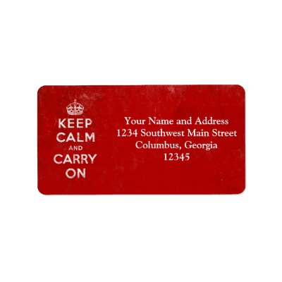 Vintage Deep Red Distressed Keep Calm and Carry On Personalized Address Label