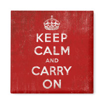 Vintage Deep Red Distressed Keep Calm and Carry On Fridge Magnet
