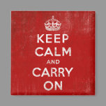 Vintage Deep Red Distressed Keep Calm and Carry On Fridge Magnet
