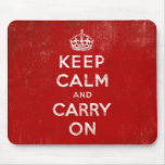 Vintage Deep Red Distressed Keep Calm and Carry On mousepads