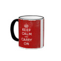 Vintage Deep Red Distressed Keep Calm and Carry On Coffee Mugs