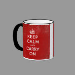 Vintage Deep Red Distressed Keep Calm and Carry On Coffee Mugs