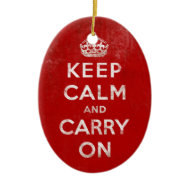 Vintage Deep Red Distressed Keep Calm and Carry On Christmas Ornament