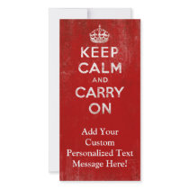 Vintage Deep Red Distressed Keep Calm and Carry On Picture Card