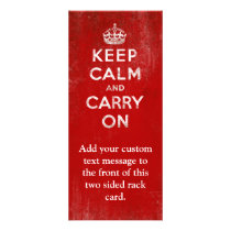 Vintage Deep Red Distressed Keep Calm and Carry On Personalized Rack Card