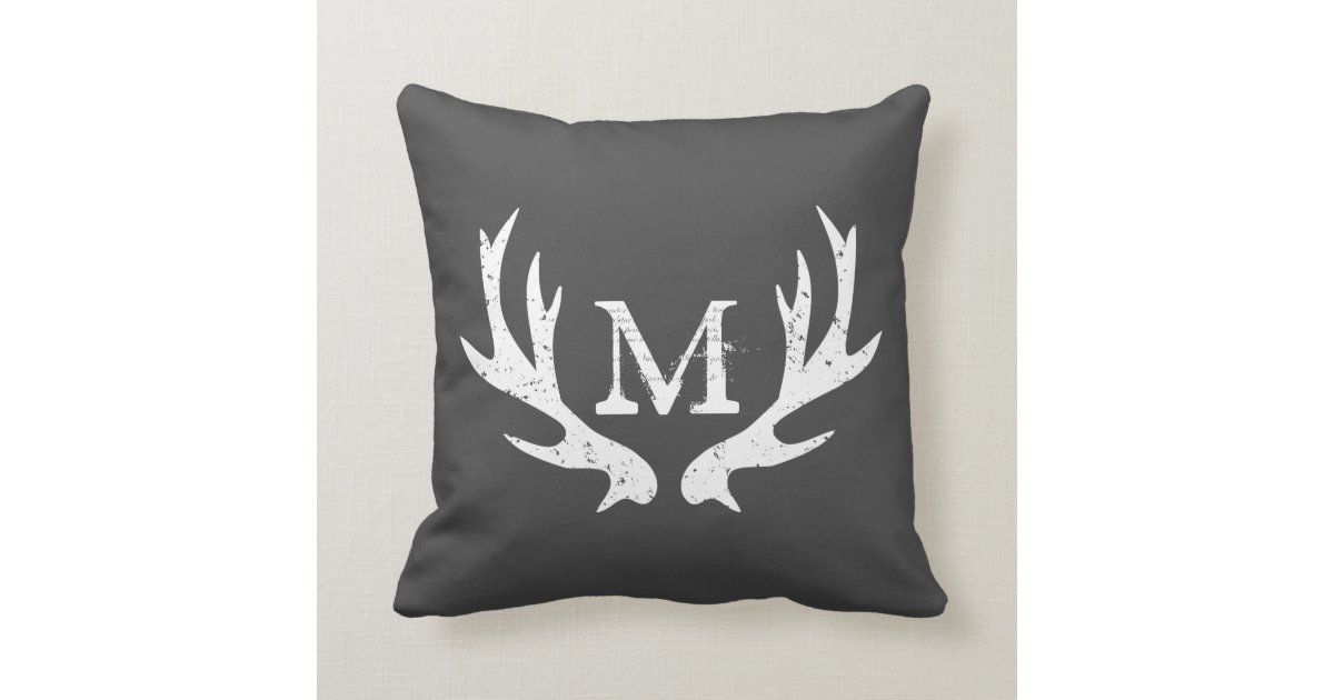 Vintage deer antler throw pillow Gray and white Zazzle