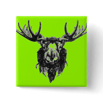 Vintage deer buck stag head antler line drawing pinback button