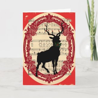 Vintage Deer with Holly Christmas Card card