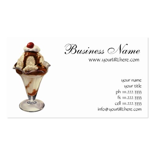 Vintage Dessert; Ice Cream Hot Fudge Sundae Cherry Business Cards (front side)