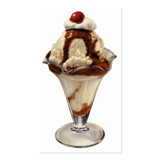 Vintage Dessert; Ice Cream Hot Fudge Sundae Cherry Business Cards (back side)
