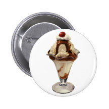 Vintage Dessert; Ice Cream Sundae with Cherry Button