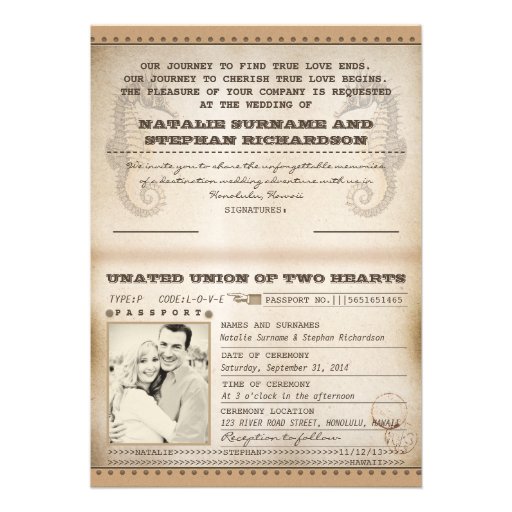 vintage destination wedding passports invites (front side)