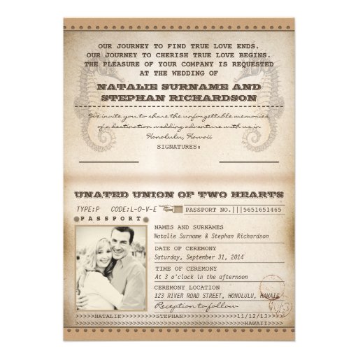 vintage destination wedding passports invites