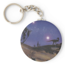 Vintage Dilophosaurus Dinosaurs on a Starry Night Keychains