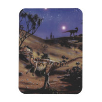 Vintage Dilophosaurus Dinosaurs on a Starry Night Rectangle Magnet