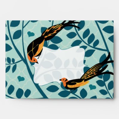 Vintage Distressed Art Deco Birds Wedding Envelope