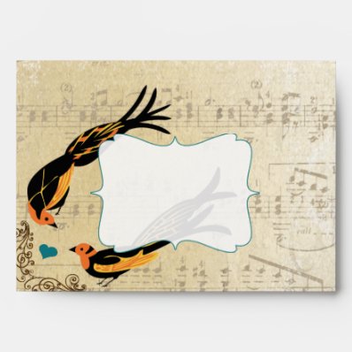 Vintage Distressed Art Deco Birds Wedding Envelope