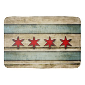 Vintage Distressed Chicago Flag Carved Wood Look Bath Mats