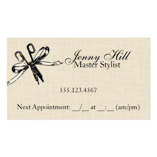 Vintage Distressed Hair Stylist Shears Scissors Business Cards (back side)