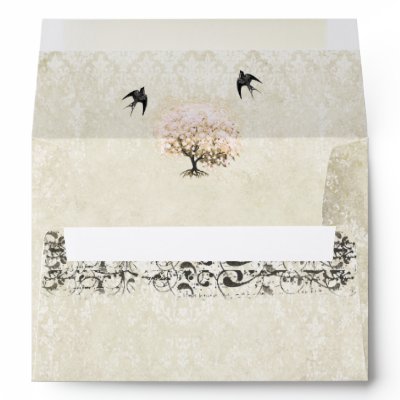 Vintage Distressed Pink Heart Leaf Damask Envelope