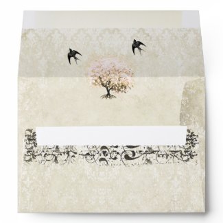 Vintage Distressed Pink Heart Leaf Damask Envelope